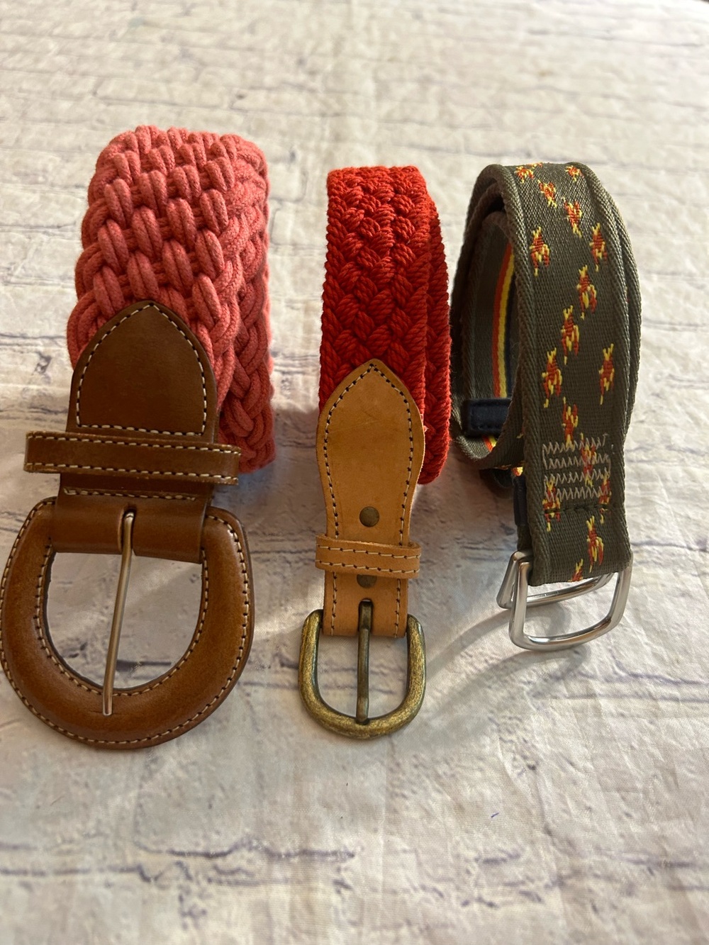 LANDS’END (2) BELTS AND (1) RED ORANGE WOVEN USA MADE